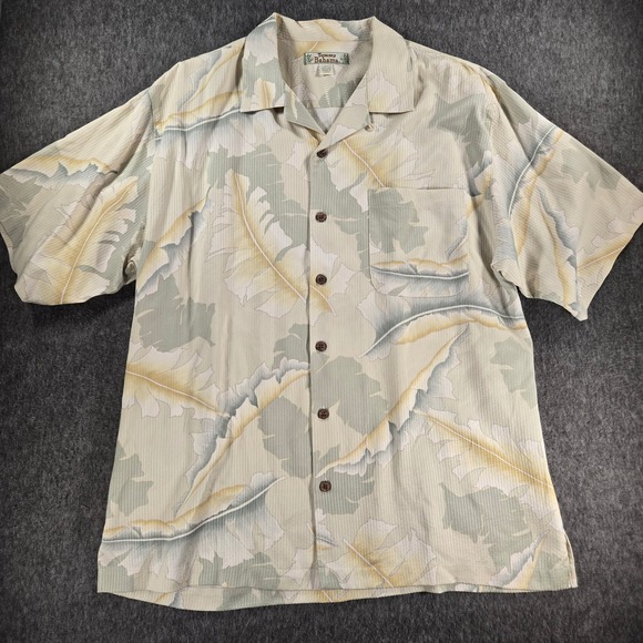 Tommy Bahama Other - Tommy Bahama Floral Shirt Mens L Tan Silk Leaf Print Camp Short Sleeve Button Up